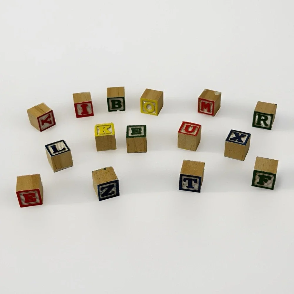 Mini Wooden Alphabet 6 Sided Stacking Blocks Qty 15 Original